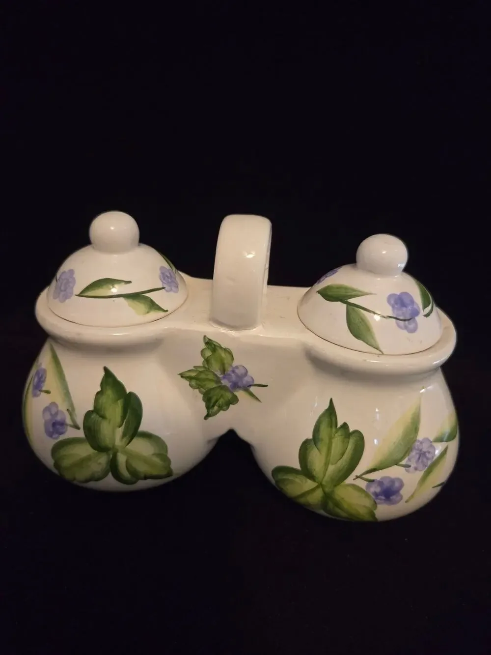 Vintage Designpac Inc Ceramic Double Condiment Server Jam Jelly Pot Lidded Jar